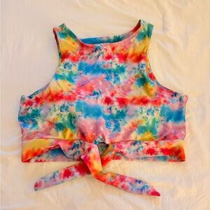 Women's Cut Out Tie Knot Front Scoop High Neck Tank Crop Top Swimsuit Top